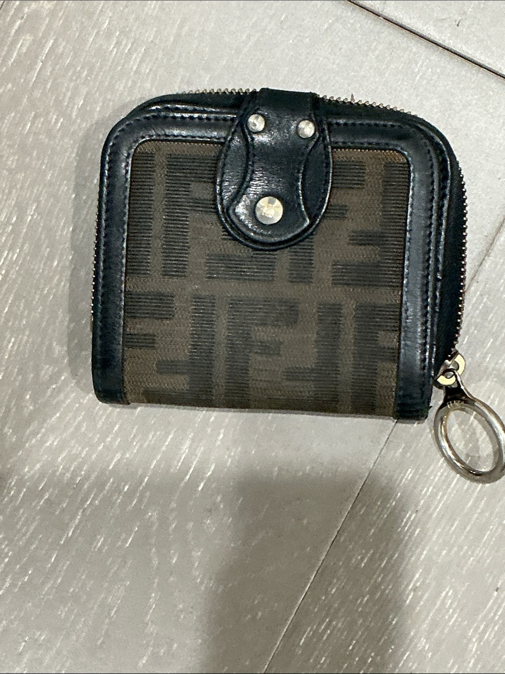 Authentic Fendi Brown Monogram Zip Wallet with Key Ring